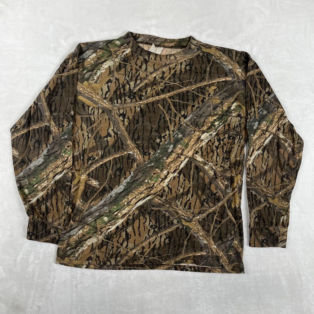 Vintage Mossy Oak Long Sleeve T-Shirt Mens Medium Brown Camo Hunting